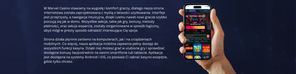 aplikacji mobilnej Marvel Casino